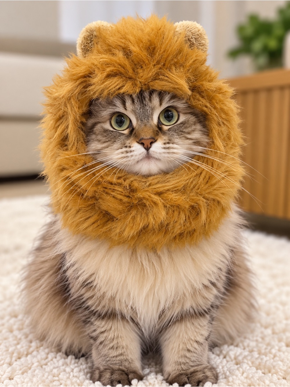 Plush Lion Mane Cat Costume Hood - Golden Brown/Caramel - S/M